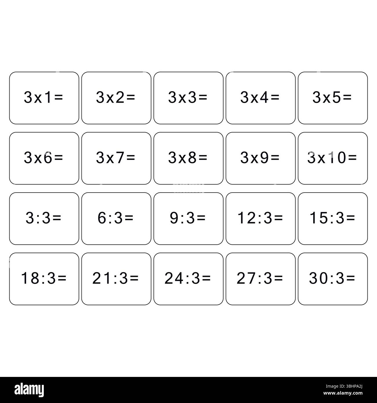 Table de multiplication et de division de 3. Carte mathématique avec un exemple, dessin. Carré de multiplication, illustration vectorielle. Bannière, table pour enfants Illustration de Vecteur