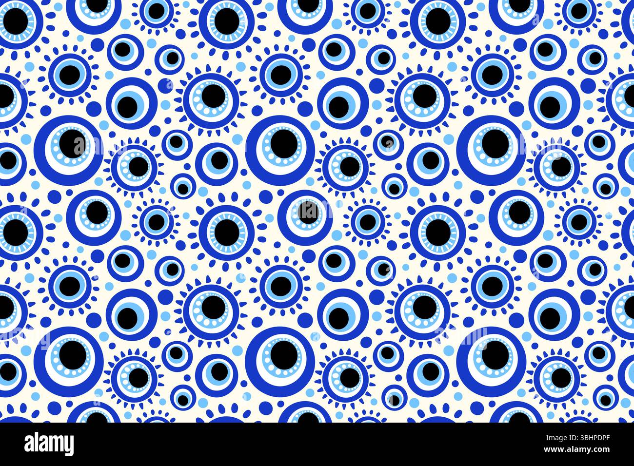Motif mauvais oeil sans couture. Symbole grec et turc de protection et de chance. Fond magique de perle bleue. Illustration avec amulettes ethniques et cercle Illustration de Vecteur