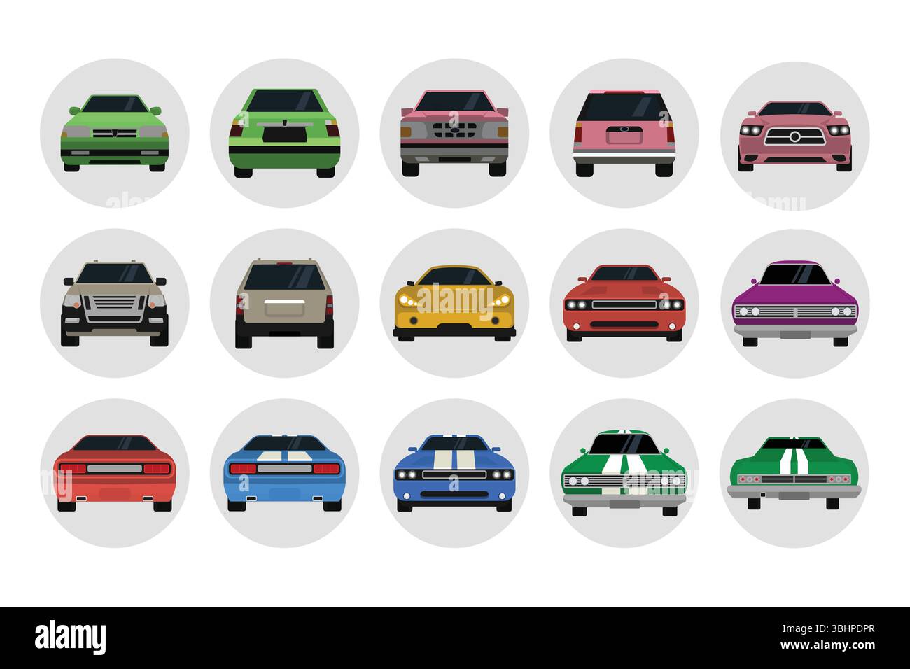 Vue avant et arrière de voiture classique – illustration vectorielle de style plat pour les projets de design rétro et vintage Illustration de Vecteur