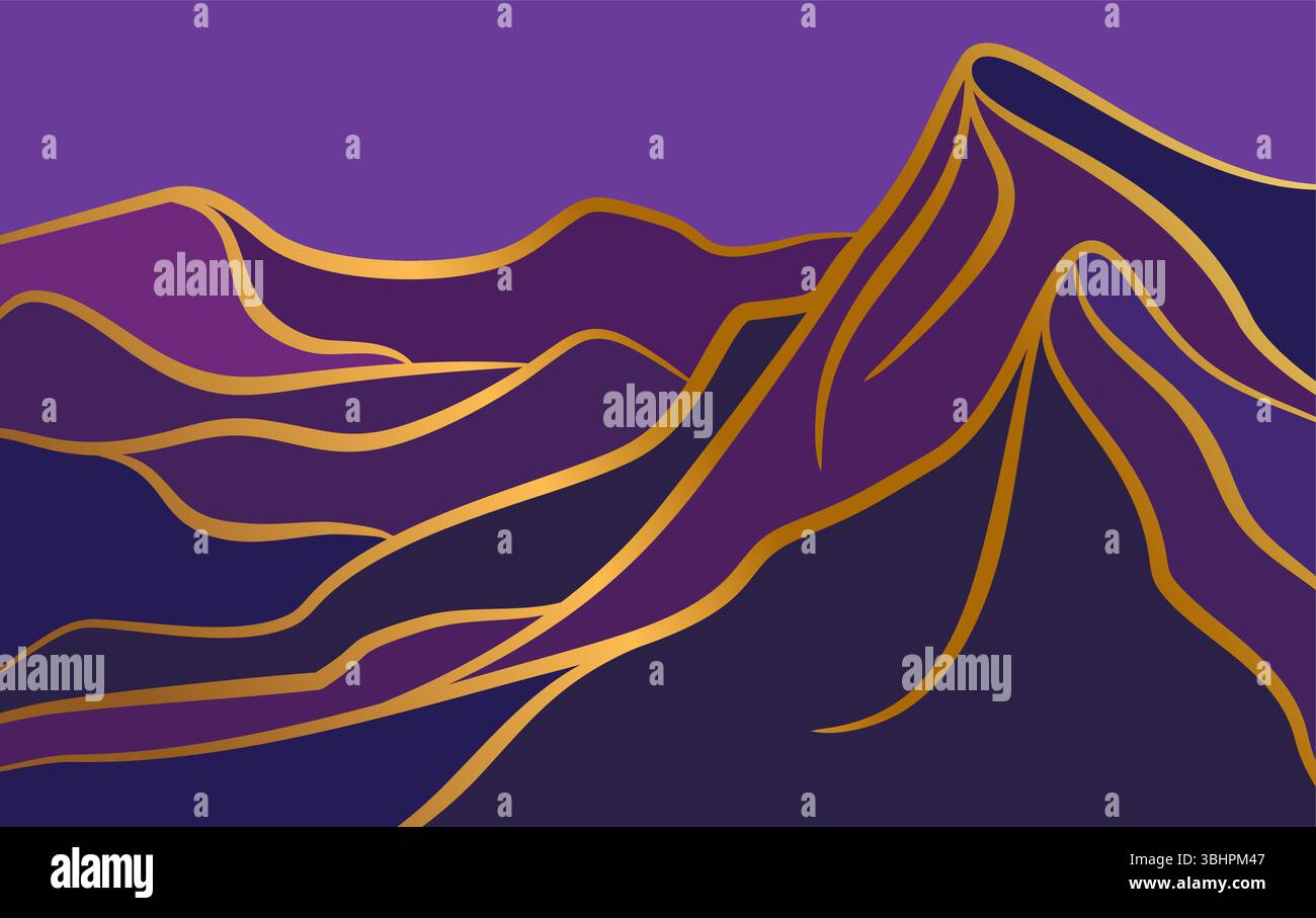 Montagne abstraite avec fond de couleur Line Gold. Mountain Art Purple couleur Illustration de Vecteur