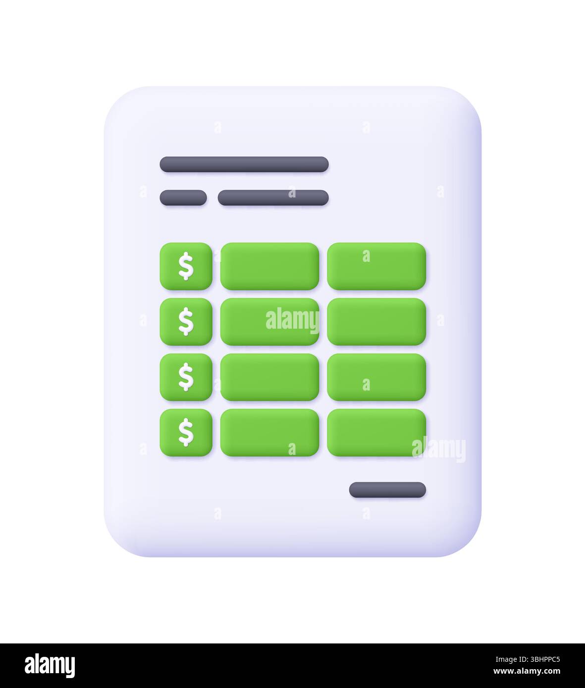 Feuille de calcul financière avec symboles dollar. Affaires, finance, budgétisation, comptabilité et concept fiscal. icône de vecteur 3d. Style minimaliste de dessin animé. Illustration de Vecteur