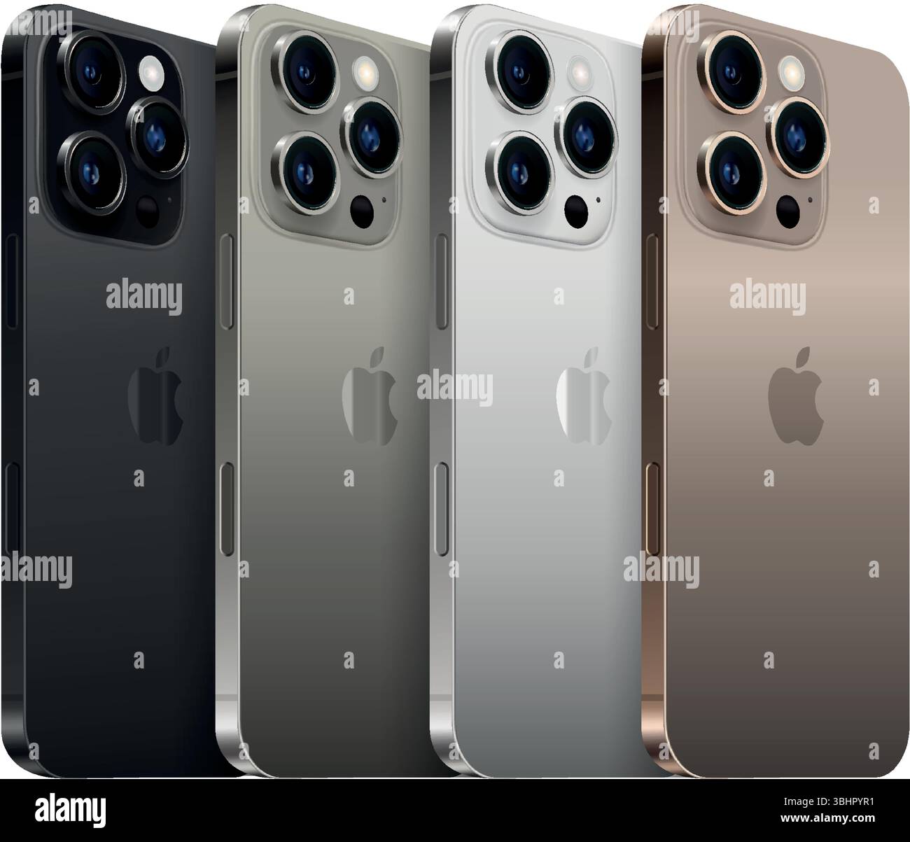 Maquette de Smart Phone iPhone 16 Pro dans les couleurs officielles, sur un fond transparent, illustration vectorielle. L'iPhone 16 Pro et l'iPhone 16 Pro Max sont Illustration de Vecteur