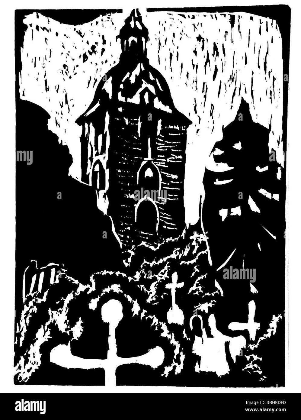 Cimetière et forteresse de l'église à Fehmarn par Ernst Ludwig Kirchner – 1912 paysage expressionniste allemand domaine public haute résolution Fine Art Print Banque D'Images