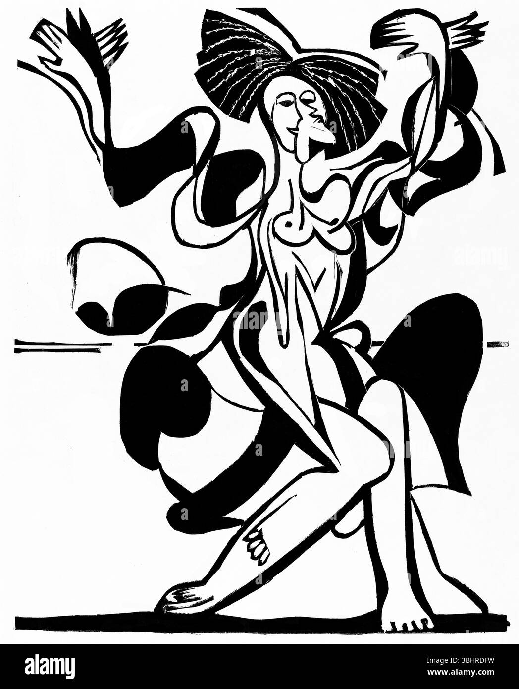 Mary Wigman's Dance par Ernst Ludwig Kirchner – 1933 Portrait expressionniste allemand de danseuse, estampe d'art haute résolution du domaine public, moderniste emblématique Banque D'Images