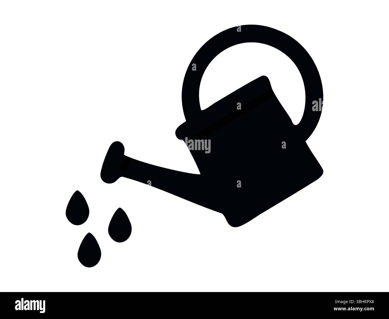 Silhouette noire d'un arrosoir avec des gouttelettes d'eau, isolé sur fond blanc, illustration graphique. concept d'outil de jardinage, soin des plantes, jardin à la maison, icône, logo, elément de conception. Illustration de Vecteur