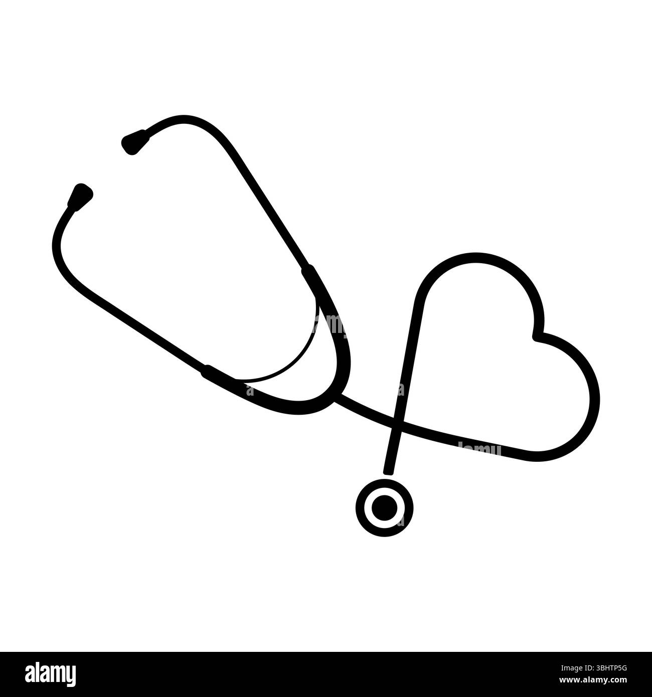 Stéthoscope en forme de cœur. Illustration vectorielle de concept d'amour médical. La tubulure du stéthoscope se courbe en douceur en forme de coeur. Illustration de Vecteur