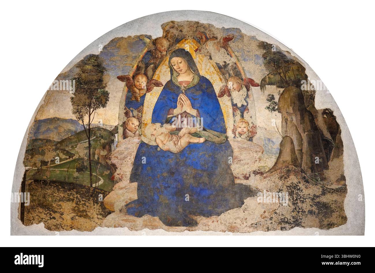 Madonna col Bambino - affresco - Pietro di Cristoforo Vannucci detto il Perugino - 1477 - assise (PG), Pinacoteca Comunale Banque D'Images