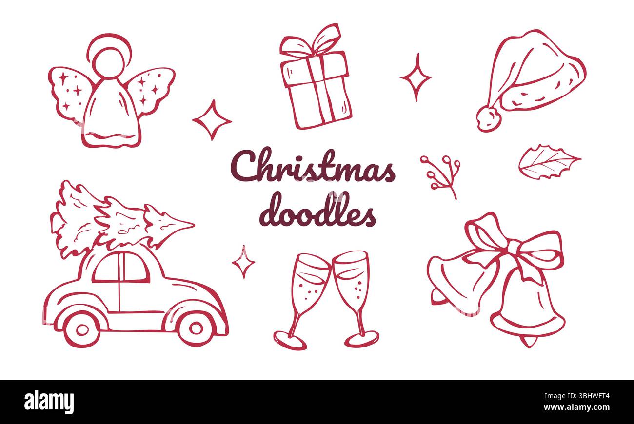 Ensemble de doodles de Noël dessinés à la main Illustration de Vecteur