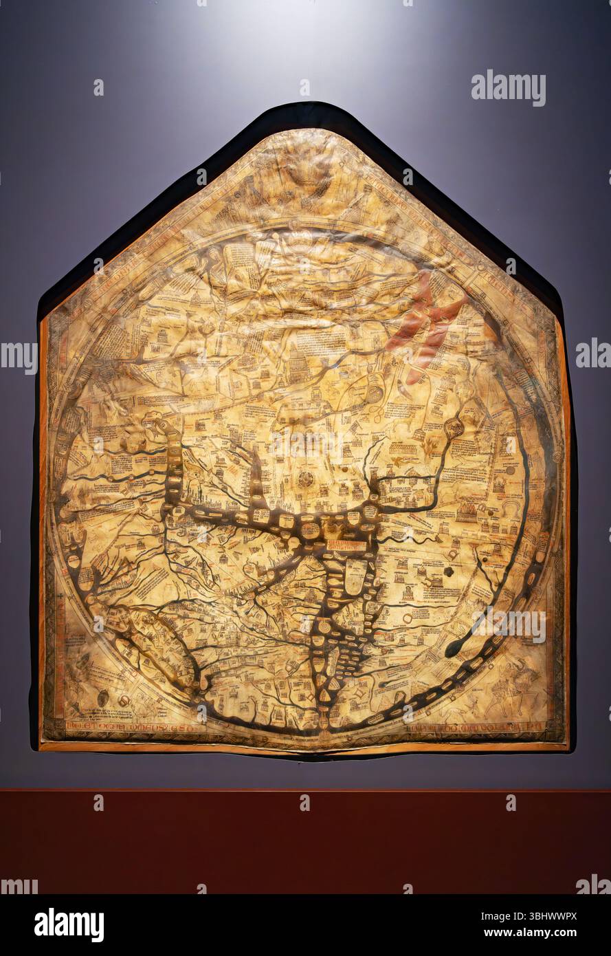 La Mappa Mundi, cathédrale de Hereford, la plus grande carte ancienne du monde, datant des années 1300, médiévale 14ème siècle. Herefordshire Angleterre Royaume-Uni Banque D'Images