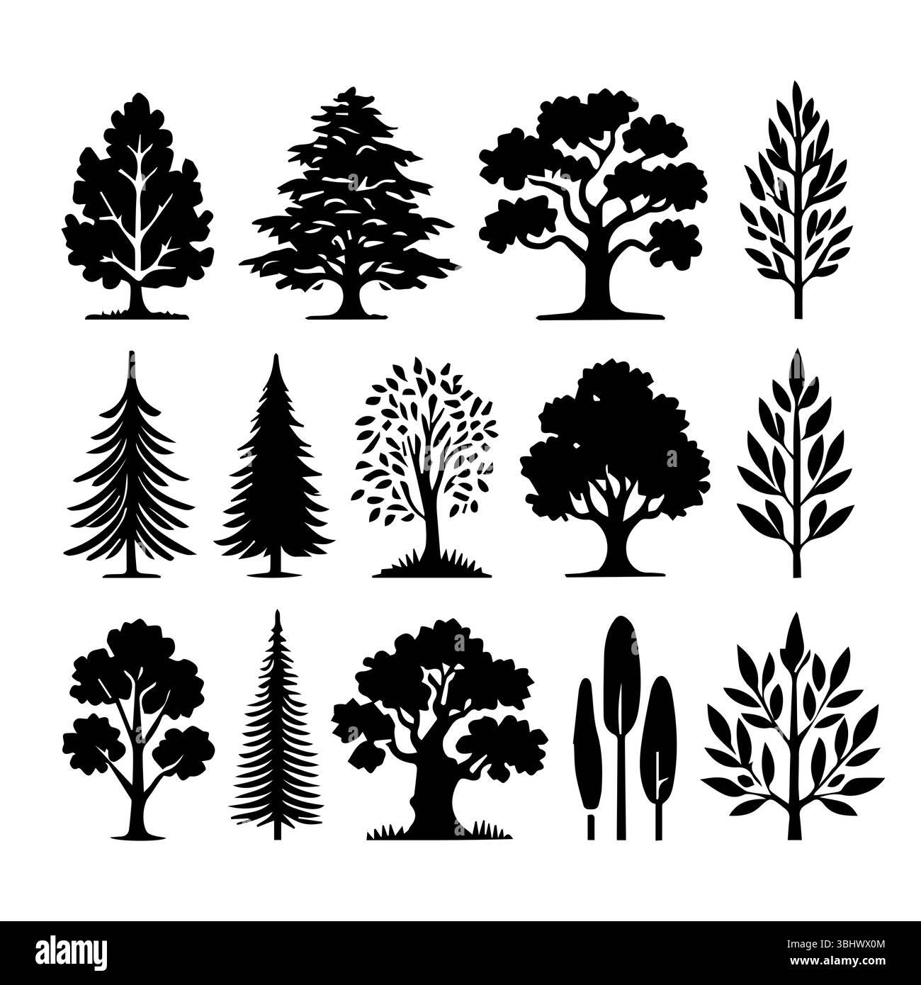 Arbres icônes silhouette arbre graphiques arbres éléments symbole vecteur Illustration de Vecteur