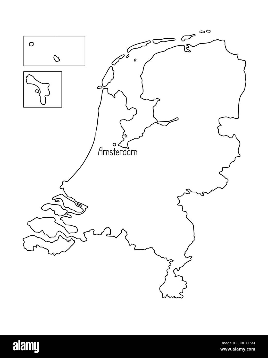 Pays-Bas carte du nord ligne de frontière précise détaillée avec les îles illustration vectorielle simple dessinée à la main, modèle vierge avec Copenhague Illustration de Vecteur