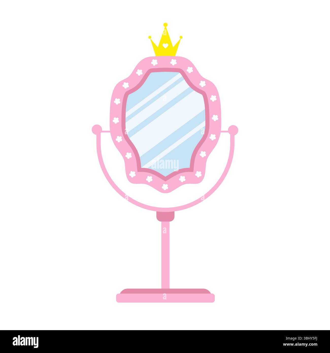 Miroir princesse. Petit miroir de table pour appliquer le maquillage des femmes. Meubles pour princesse ou intérieur de chambre royale. Illustration Vintage Vector dans le plat Illustration de Vecteur