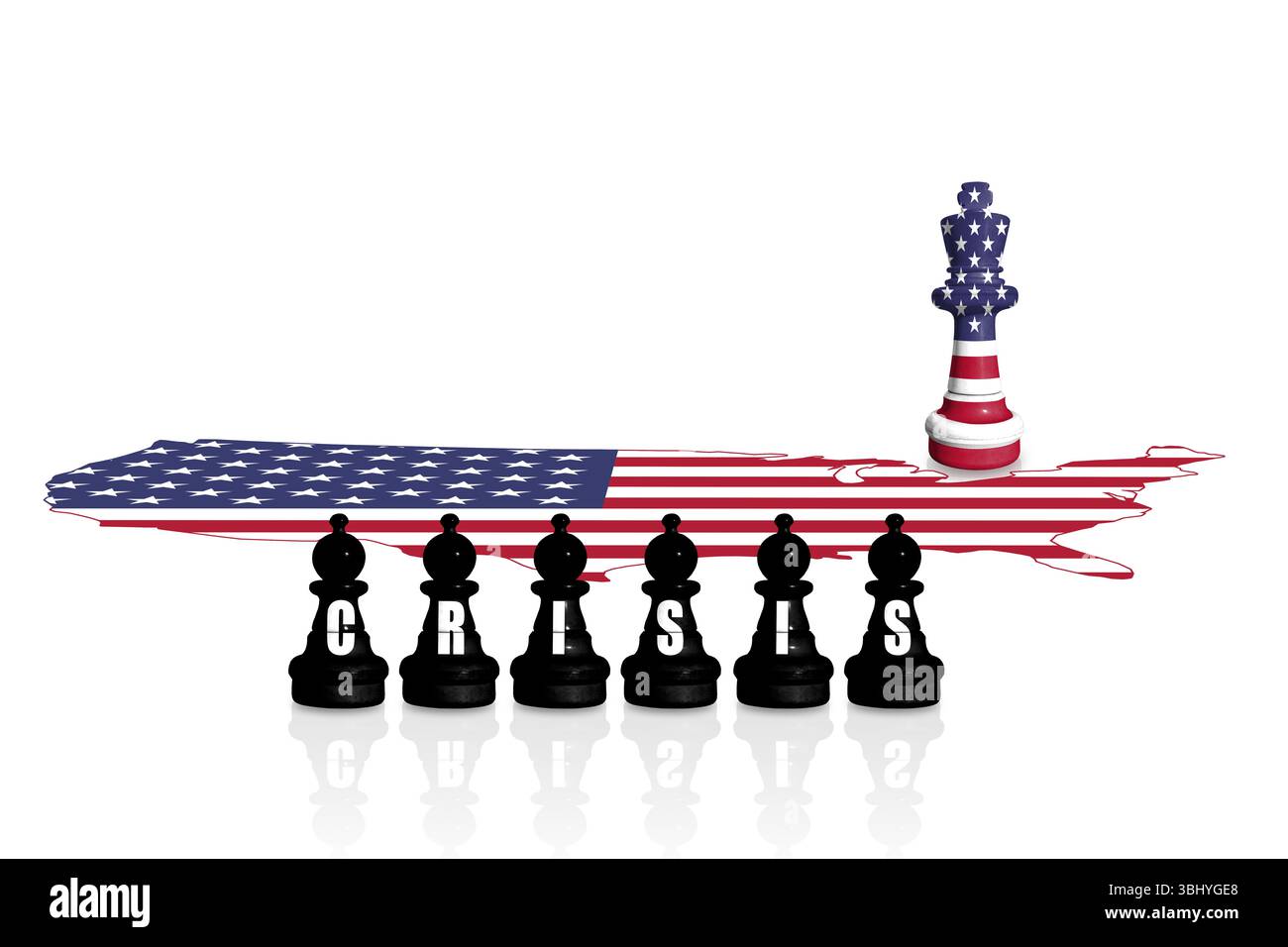 Échecs fabriqués à partir du drapeau américain et du mot CRISIS. Crise économique AMÉRICAINE Banque D'Images