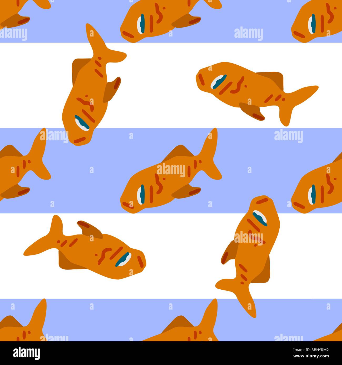 Motif de poisson de dessin animé orange sans couture Illustration de Vecteur
