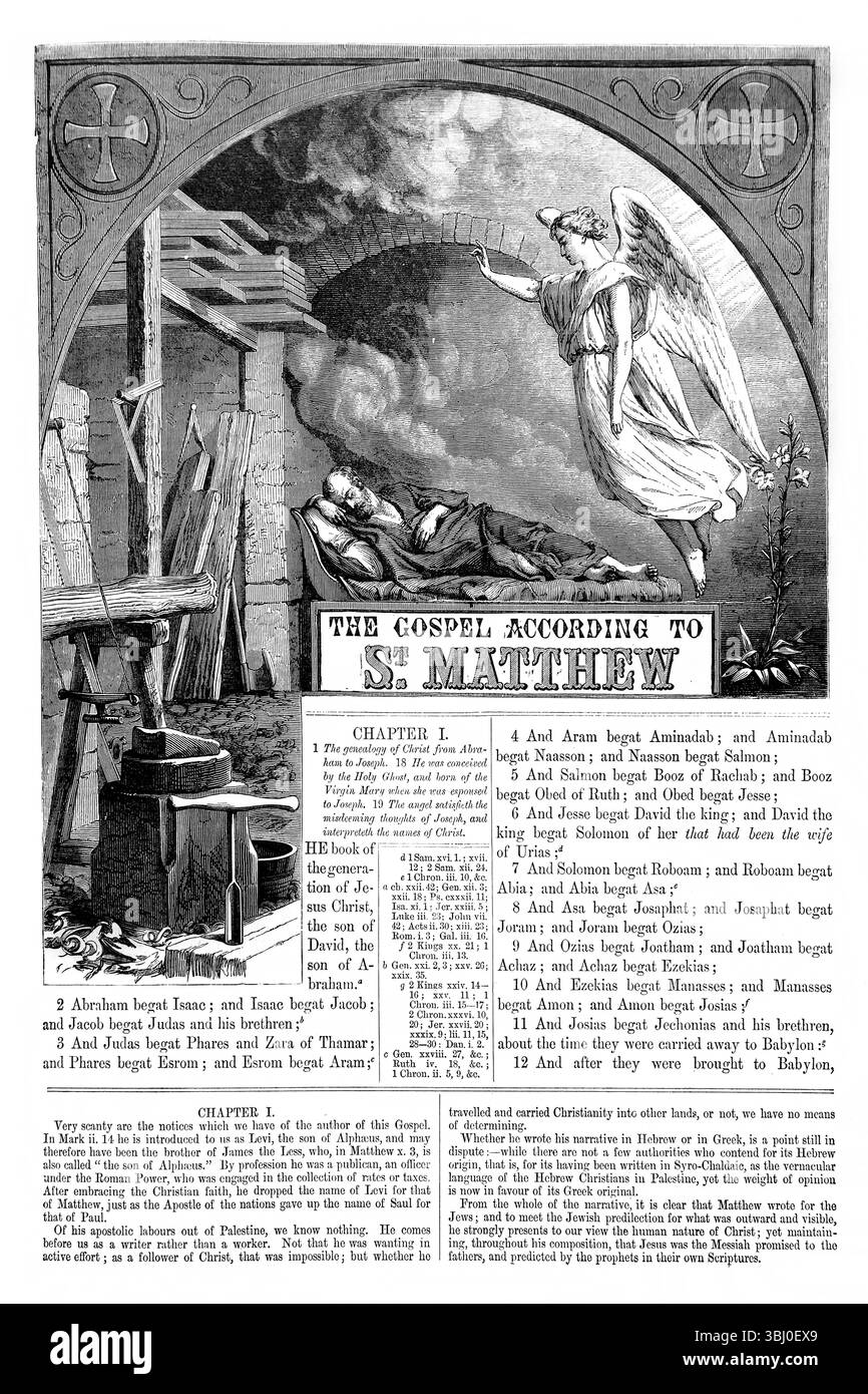 Un ange Gabriel apparaissant à Joseph dans un rêve lui disant d'épouser la Vierge Marie qui est enceinte de Jésus (Matthieu) Banque D'Images Un ange Gabriel apparaissant à Joseph dans un rêve lui disant d'épouser la Vierge Marie qui est enceinte de Jésus (Matthieu) Banque D'Images