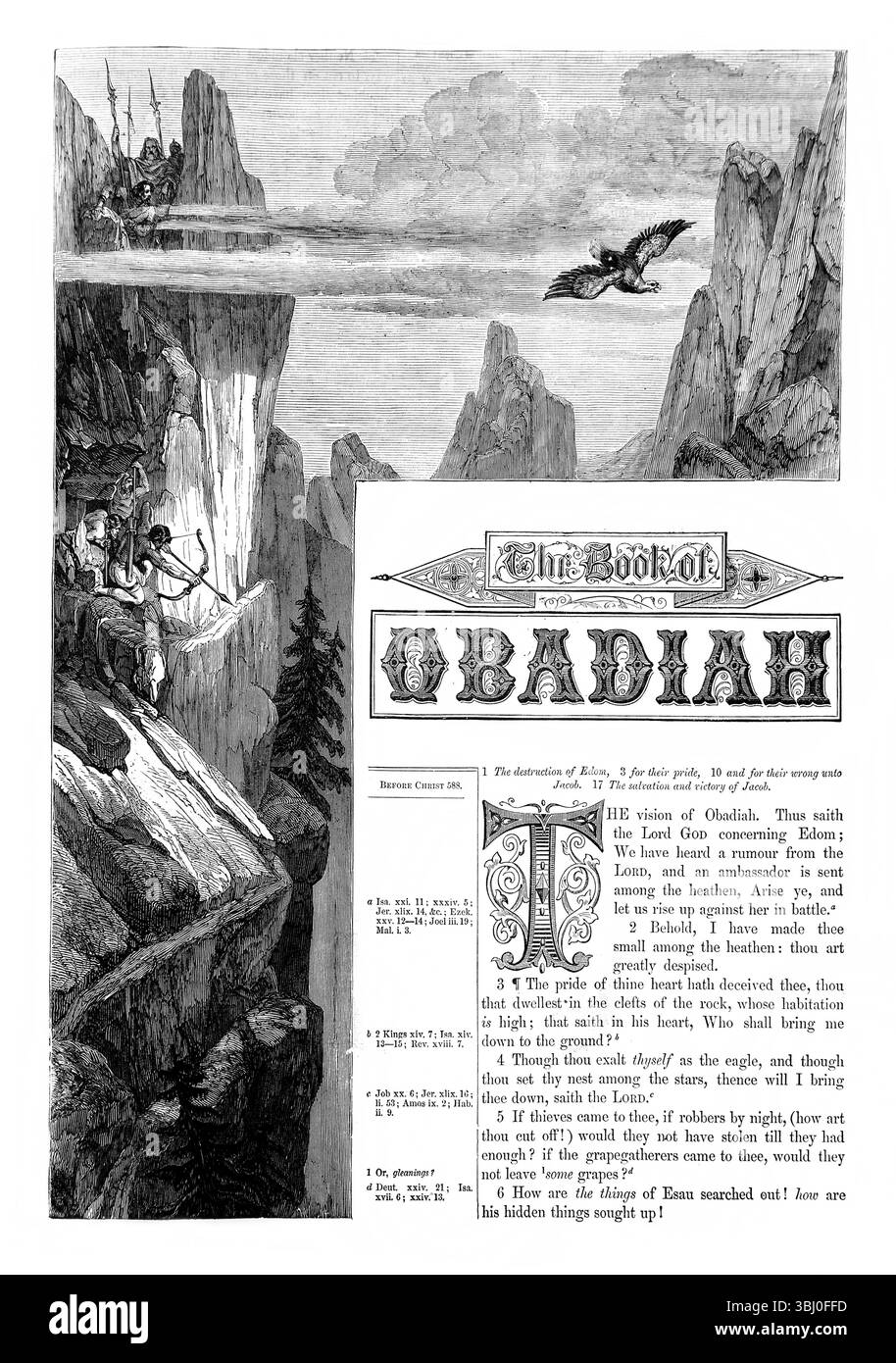 Page de titre du Livre d'Obadiah de l'Antiquité 19ème siècle la Sainte Bible contenant l'ancien et le Nouveau Testament avec Notes explicatives, références an Banque D'Images