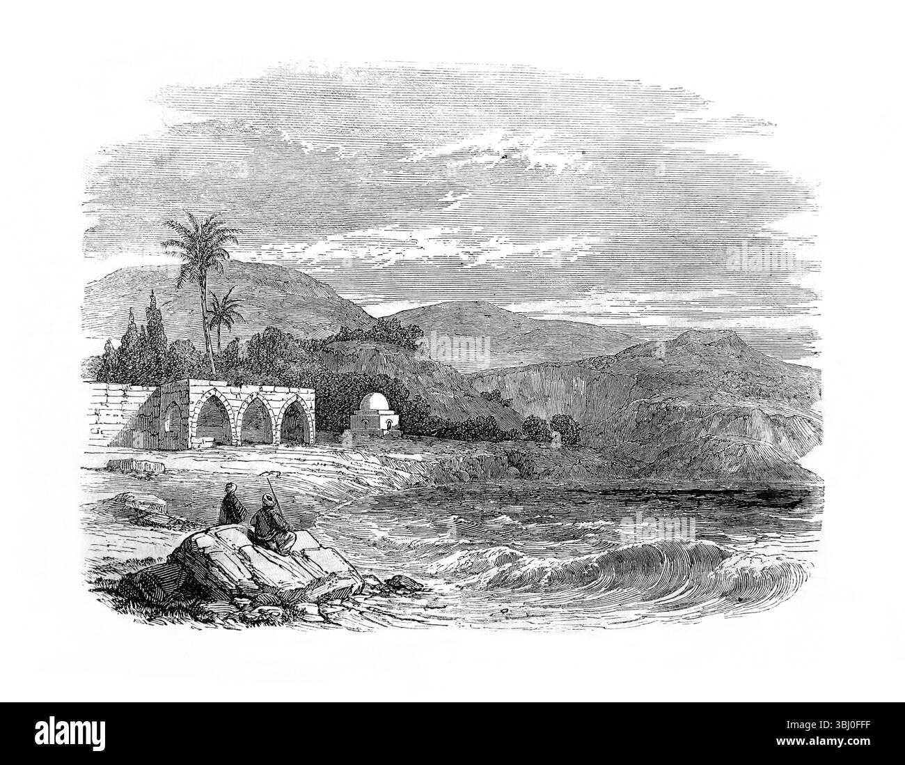Illustration de l'endroit où Jonas est censé avoir été jeté à terre près de la ville de Ninive (Jonas) de l'Antiquité 19ème siècle la Sainte Bible c Banque D'Images