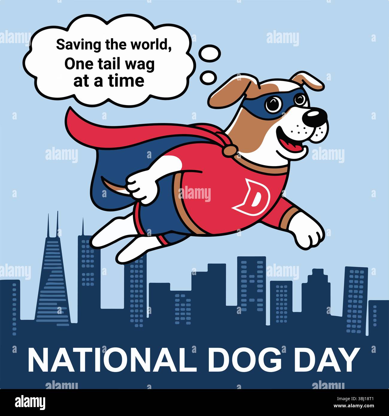 Chien super-héros célébrant la Journée nationale du chien Illustration de Vecteur