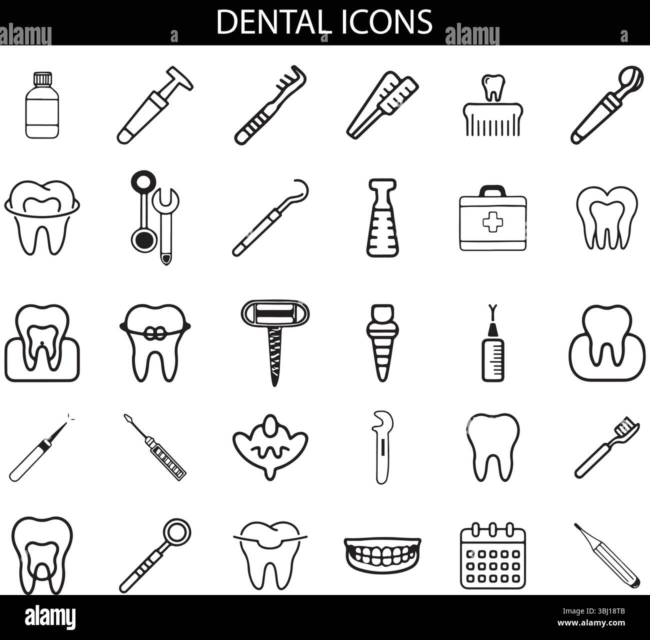 Ensemble d'icônes dentaires – soins des dents, outils dentistes, collection vectorielle d'hygiène buccale Illustration de Vecteur