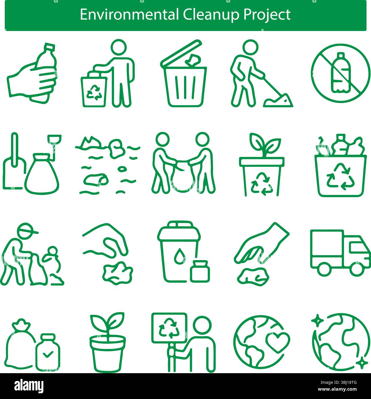 Icônes de nettoyage environnemental – symboles recyclage, entretien de la Terre, gestion des déchets Illustration de Vecteur