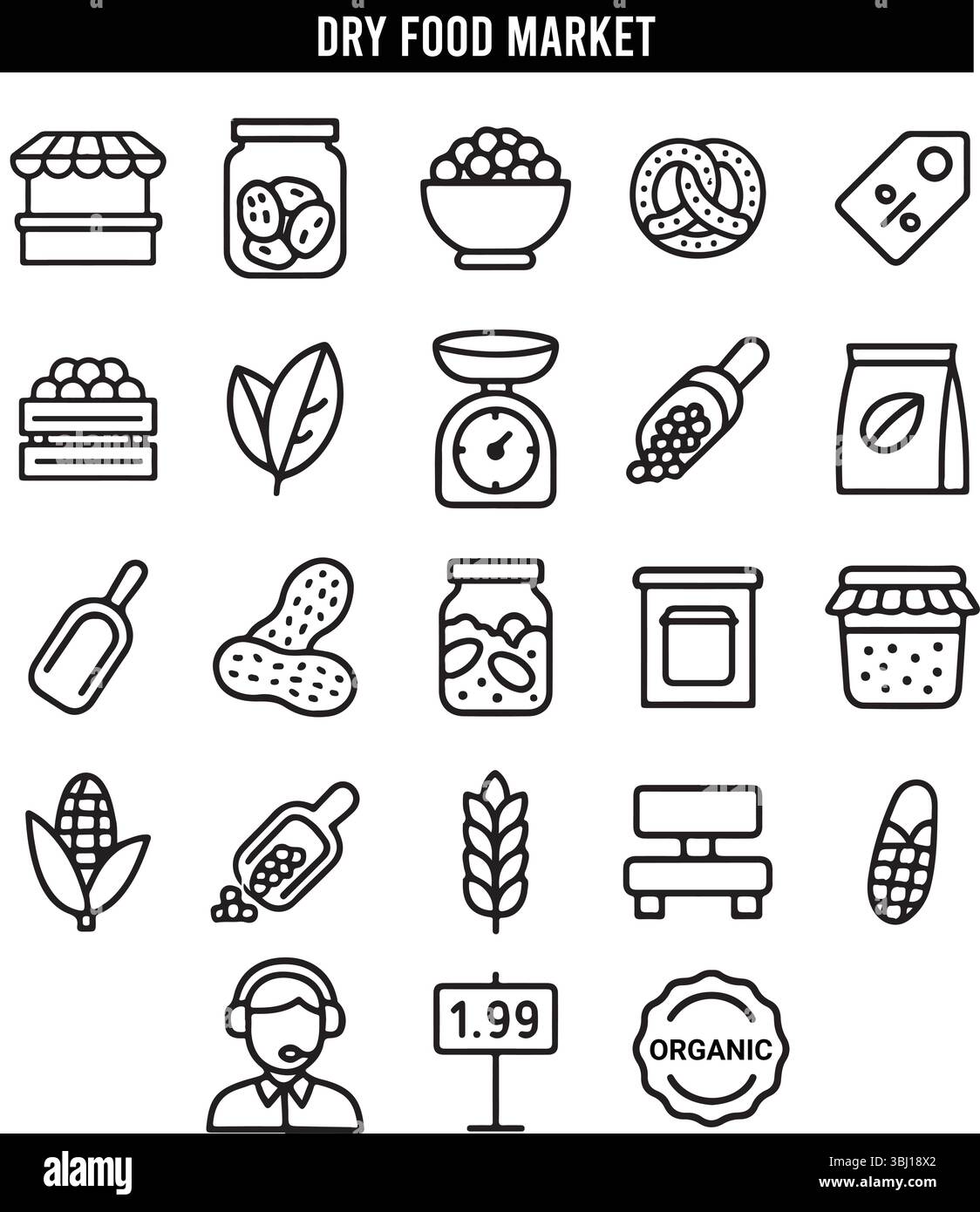 Ensemble d'icônes du marché des aliments secs - Collection vectorielle d'épicerie biologique Illustration de Vecteur