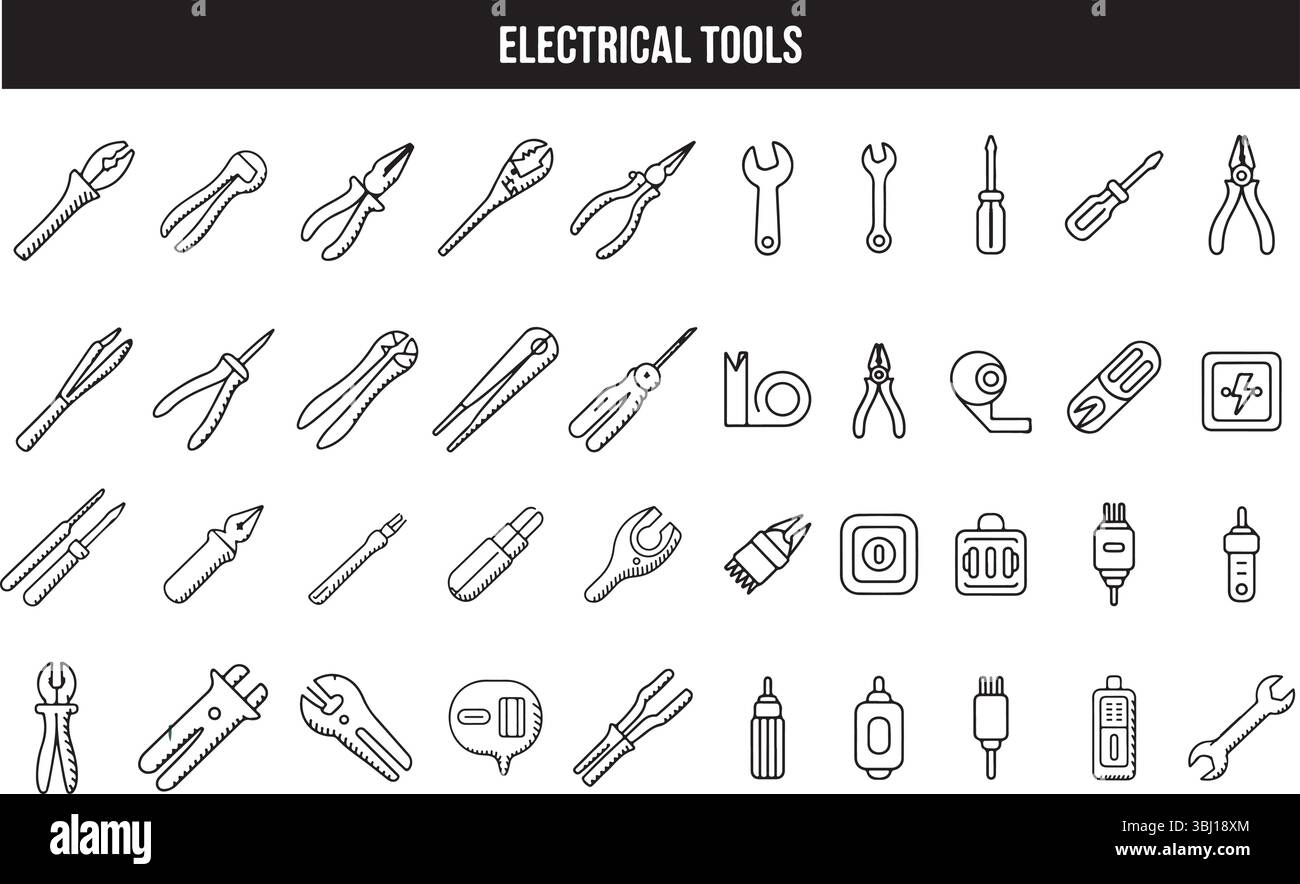 Jeu d'icônes de ligne d'outils électriques – Collection vectorielle d'outils manuels Illustration de Vecteur
