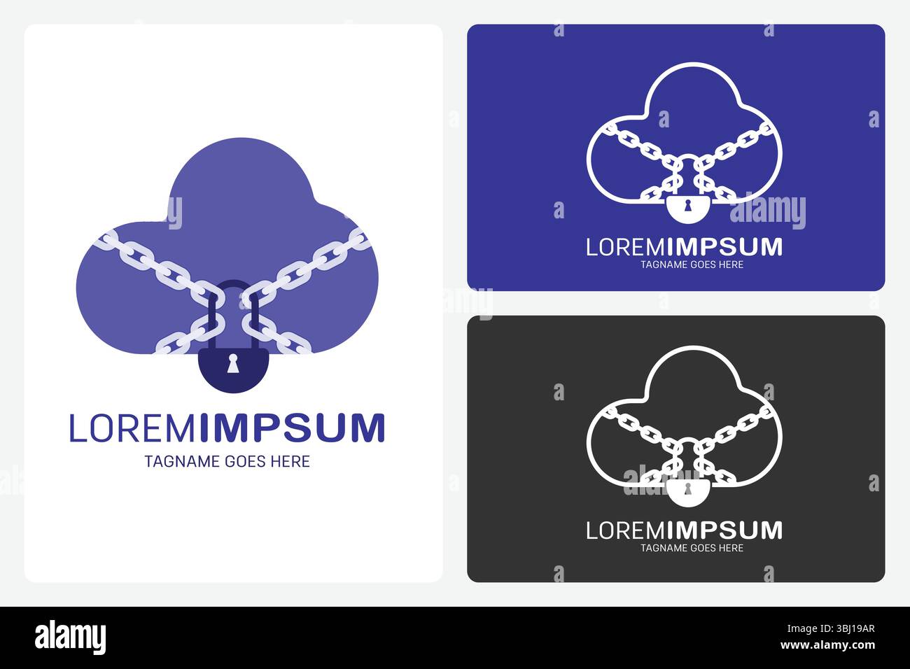 Modèle de logo Secure Cloud. Ce logo montre un nuage enveloppé dans des chaînes et verrouillé avec un cadenas. Il est synonyme de forte protection des données du cloud. Illustration de Vecteur