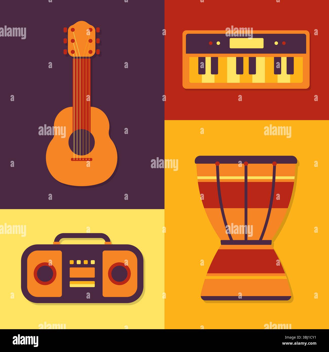 Jeu d'icônes plates d'instruments de musique avec un design simple et minimaliste Illustration de Vecteur