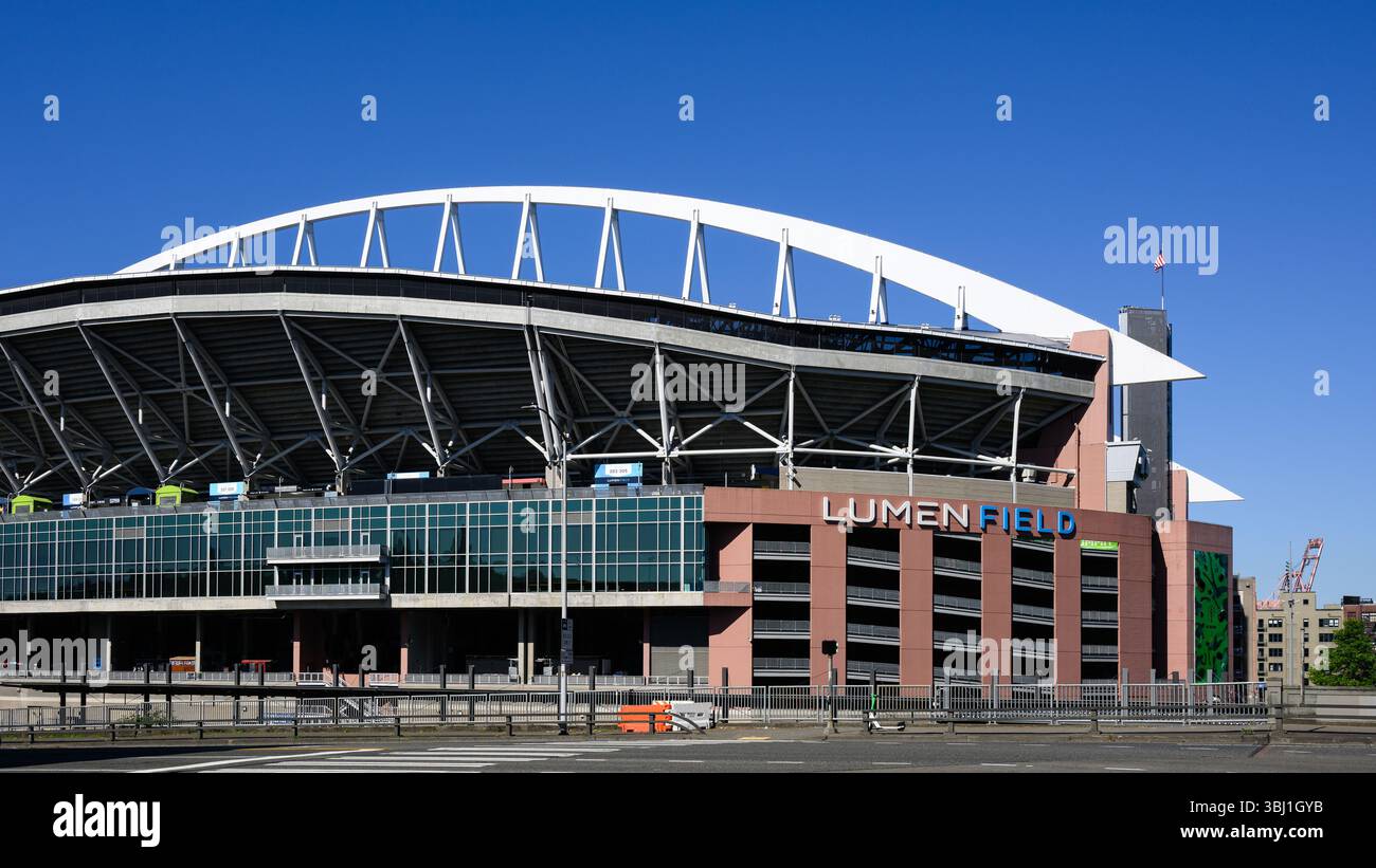 Seattle - 8 juin 2025 ; stade de sport professionnel Lumen Field avec panneau Banque D'Images