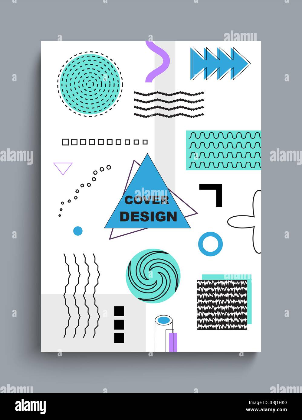 Conception géométrique du couvercle. Affiche abstraite. Bannière de style Memphis. Cadre avec espace de copie. Composition minimaliste contemporaine avec des figures et des formes. Fond moderne minimal. Illustration vectorielle Illustration de Vecteur