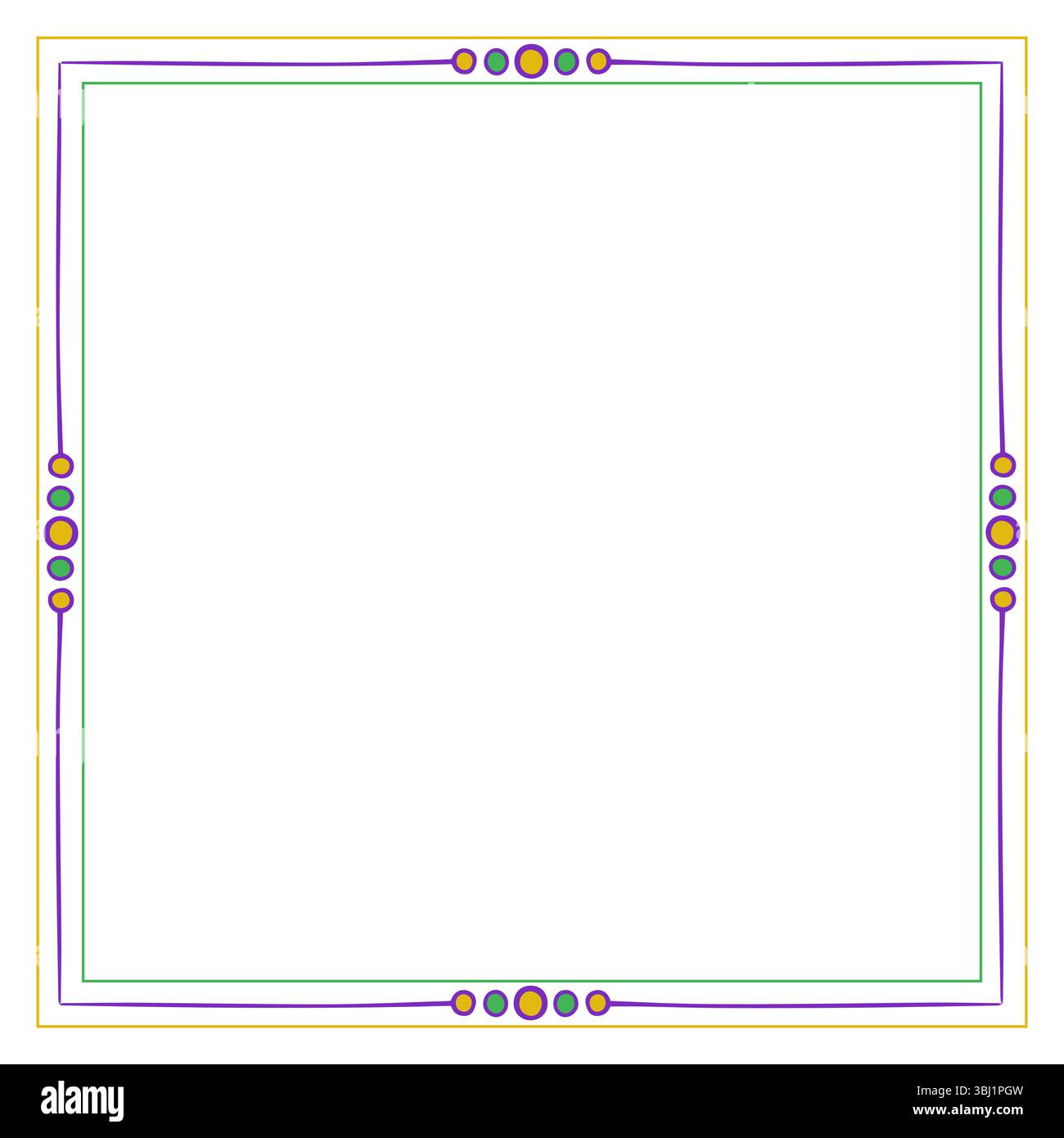 Élégant cadre carré avec des lignes et des cercles violet vert et jaune Illustration de Vecteur