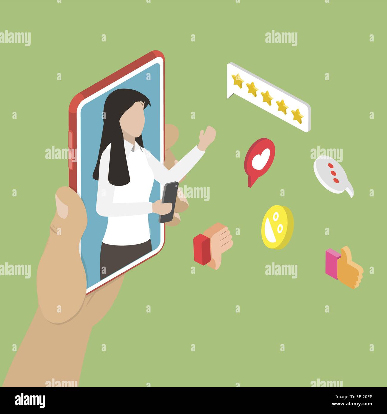 Illustration plate isométrique 3D de l'évaluation du client, classement de l'expérience client Banque D'Images