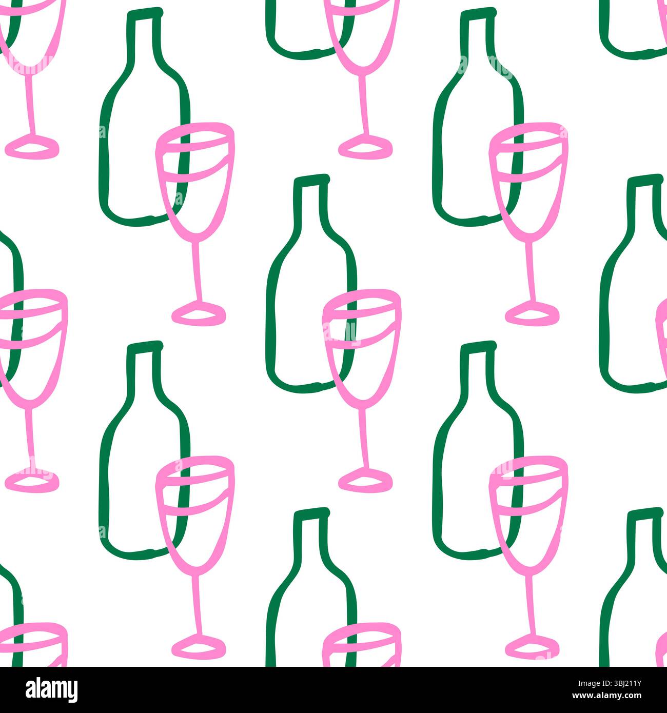 Modèle sans couture avec des bouteilles de vin et des verres design minimaliste moderne sur le thème du vin Illustration de Vecteur