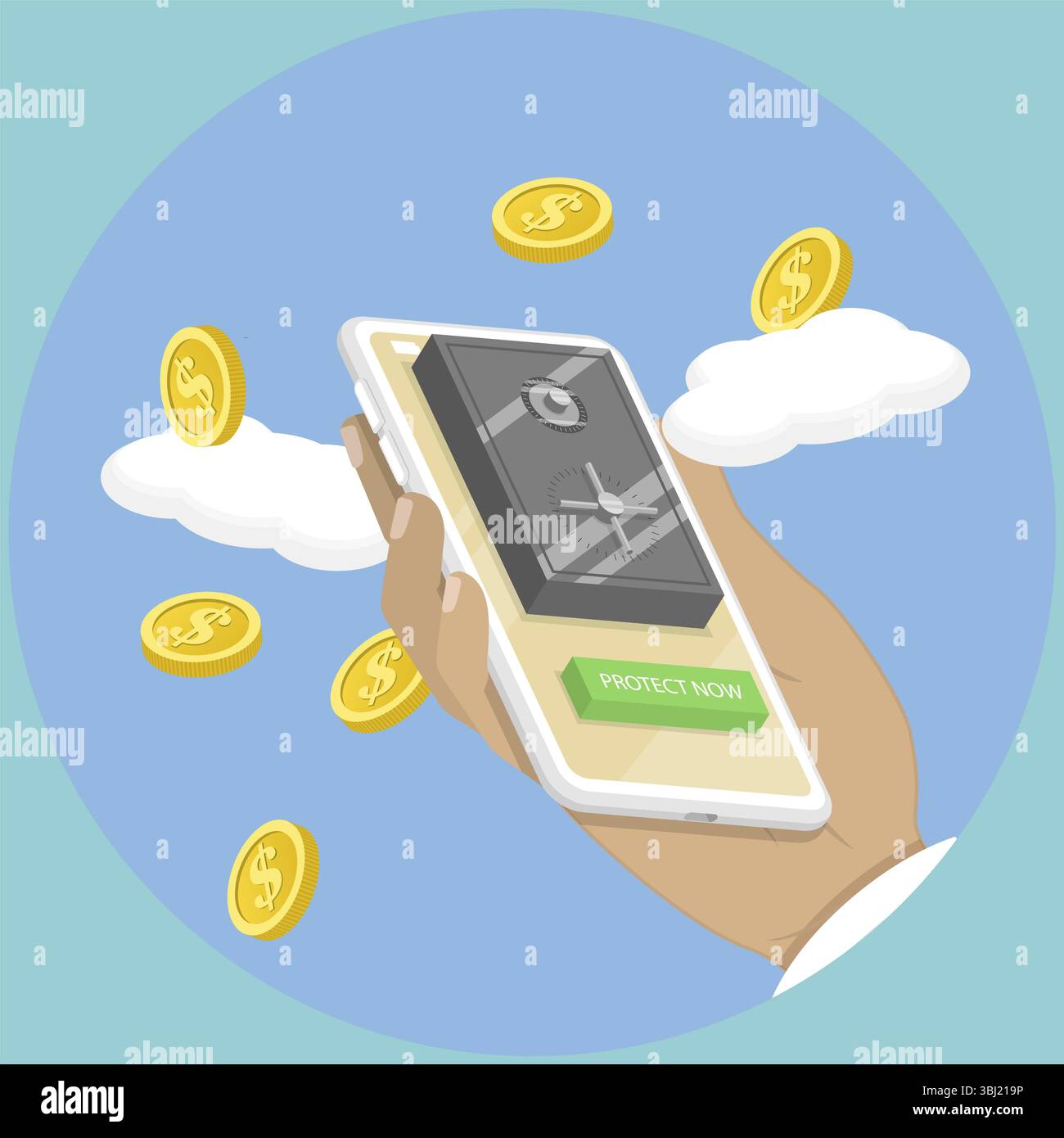 Illustration plate isométrique 3D de la sécurité en ligne, paiements sécurisés Banque D'Images