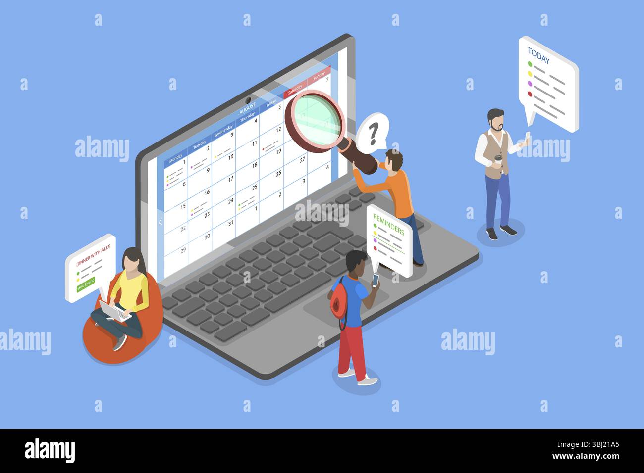 Illustration plate isométrique 3D de l'application Agenda Organizer, planification des rendez-vous Banque D'Images