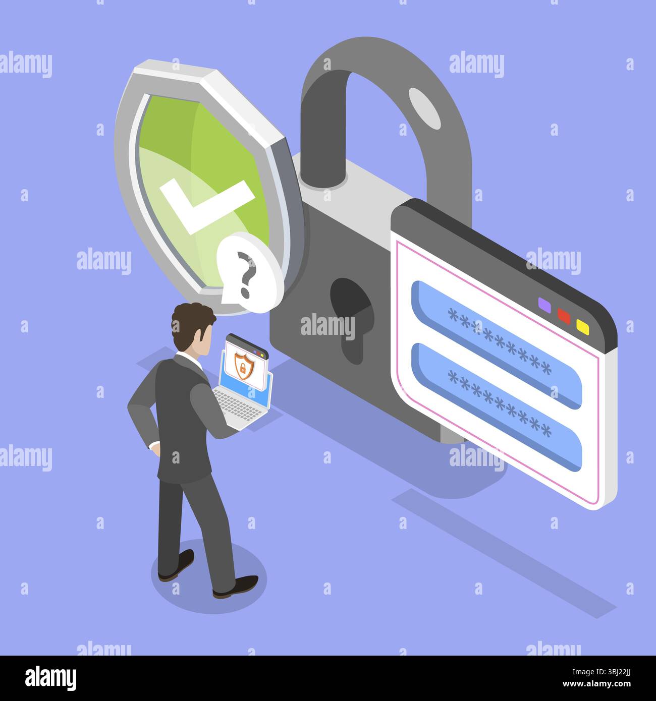Illustration plate isométrique 3D de la protection de haut niveau, connexion Internet sécurisée Banque D'Images