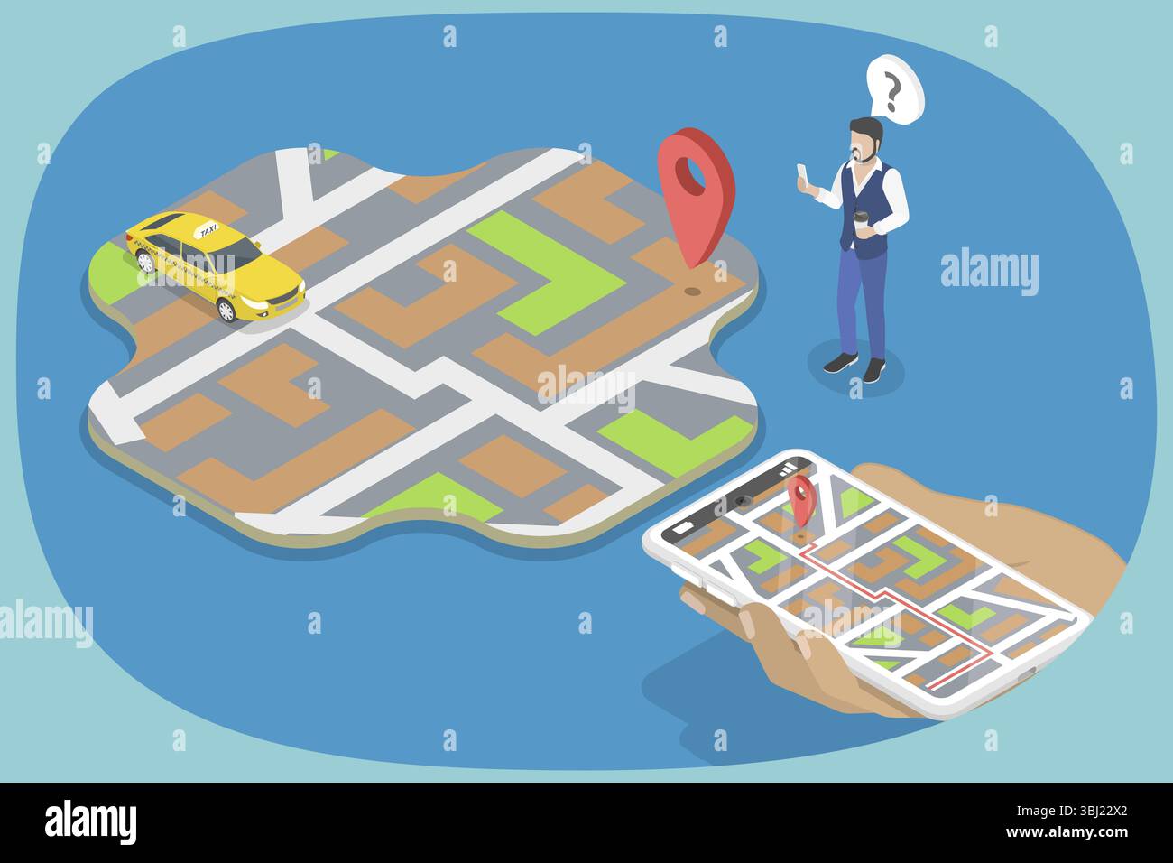 Illustration plate isométrique 3D du service de taxi, service de transport pratique et fiable Banque D'Images