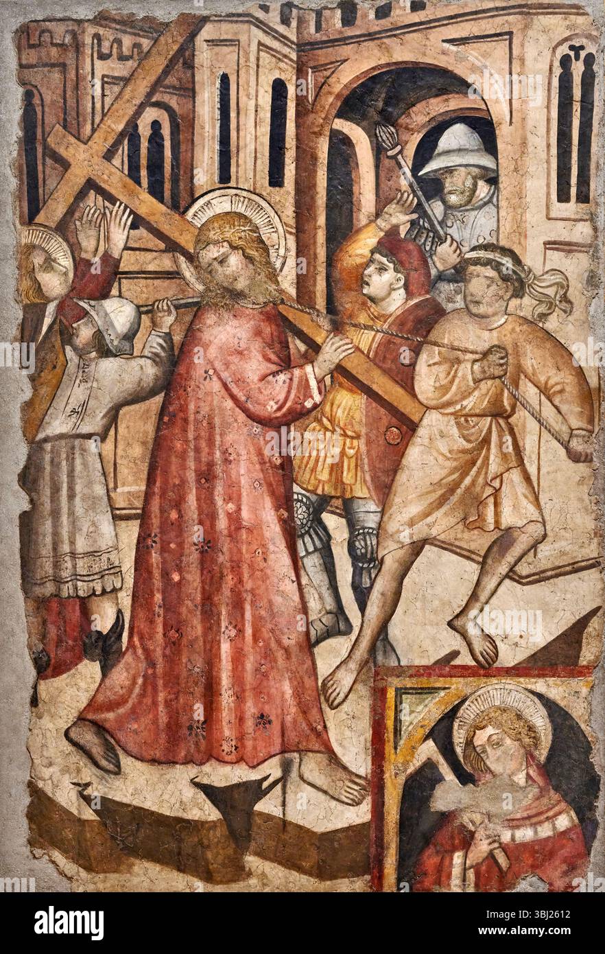 Andata al Calvario e San Claudio - affresco -Giovanni di Corraduccio detto Mazzaforte - 1428 - Foligno (PG) Museo di Palazzo Trinci Banque D'Images