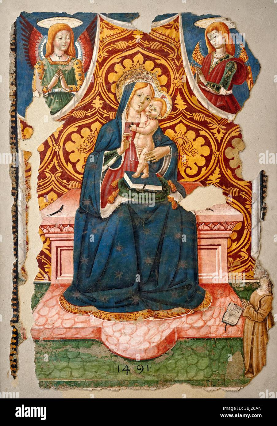 Madonna col Bambino e monaca committente - affresco - Ugolino da Gisberto - 1491 - Foligno (PG) Museo di Palazzo Trinci Banque D'Images