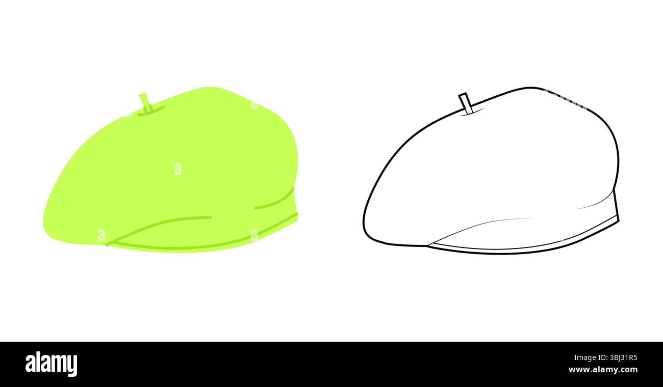Chapeau de béret. Winter Head Fashion accessoire casquette illustration technique. Casque vectoriel pour hommes, femmes, style unisexe, modèle plat CAD maquette contour d'esquisse isolé Illustration de Vecteur