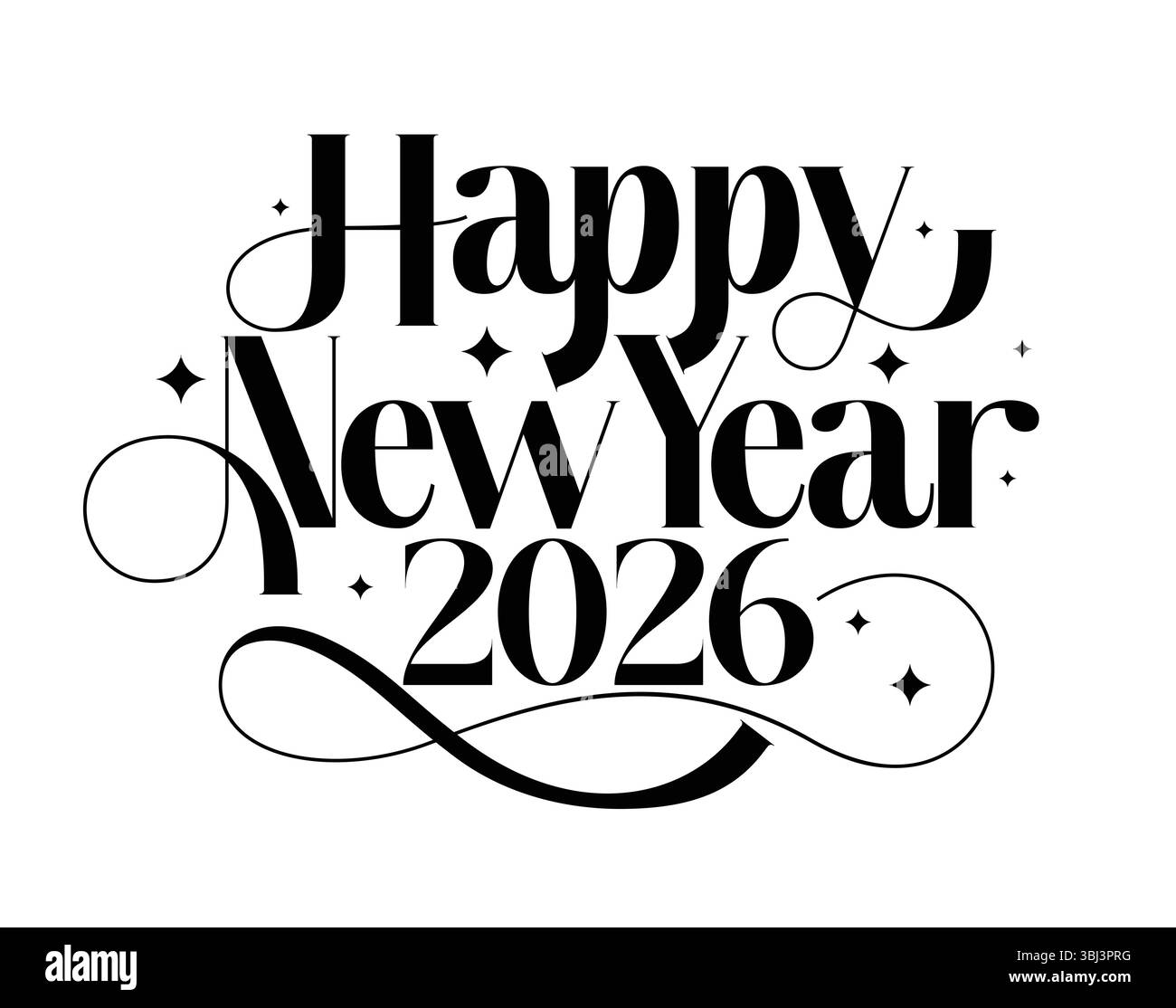 Bonne année 2026 texte clipart design. Calligraphie de voeux du nouvel an clip art en fond blanc simple pour modèle de calendrier, célébration de fête Illustration de Vecteur