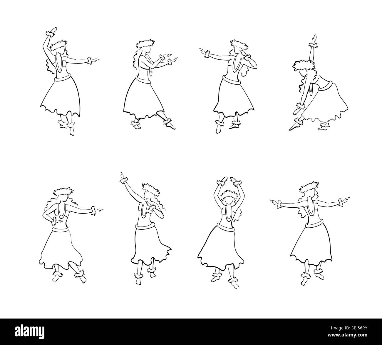 La danseuse de hula féminine bouge esquisse Illustration de Vecteur