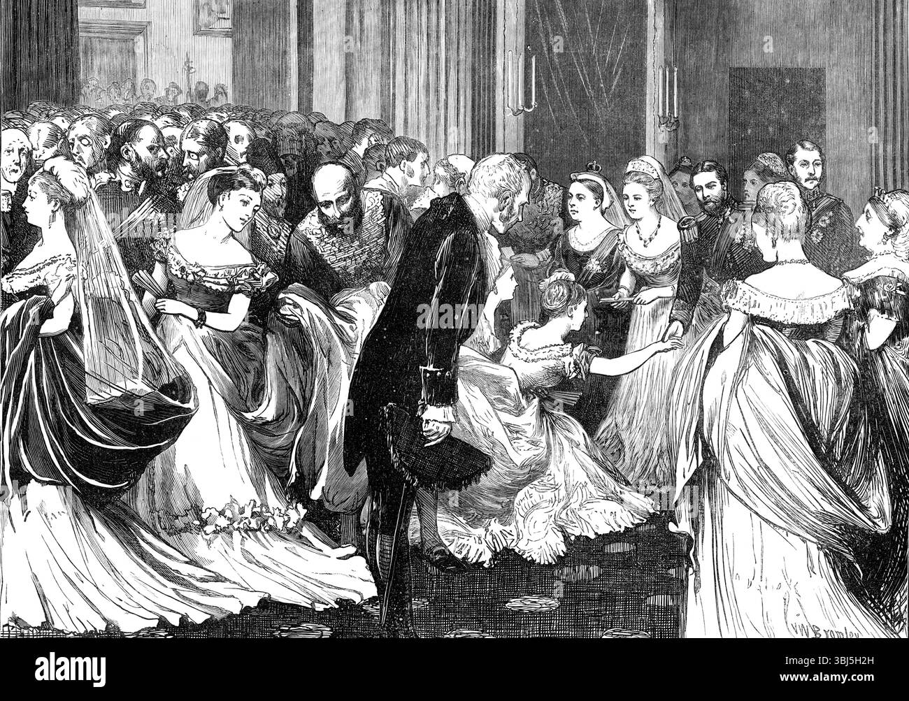Présentation à la duchesse d'Édimbourg à la Cour, Buckingham Palace, hier semaine, 1874. Les invités sont présentés à la Grande-Duchesse Maria Alexandrovna de Russie, récemment mariée à Alfred, Duc de Saxe-Cobourg et Gotha, fils de la reine Victoria. Tiré de "Illustrated London News", 1874. Banque D'Images