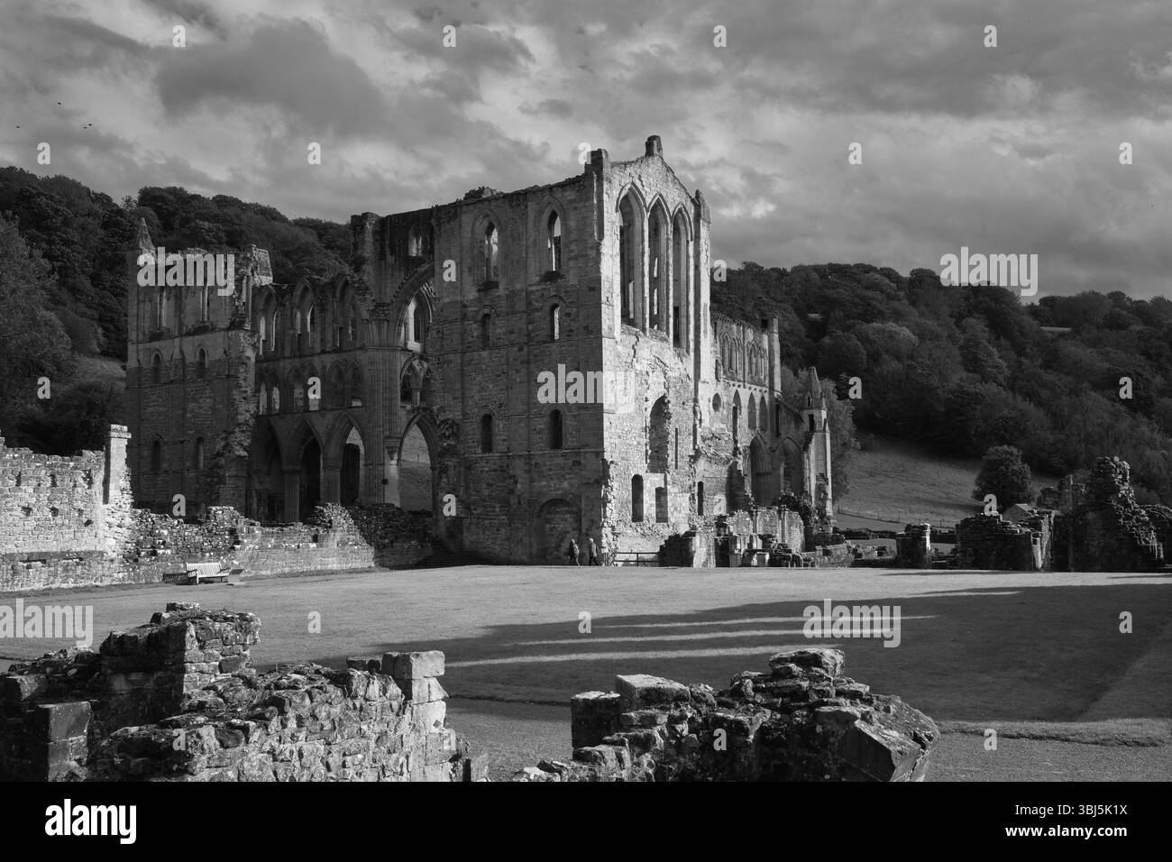Abbaye de Rievaulx B&W. Banque D'Images