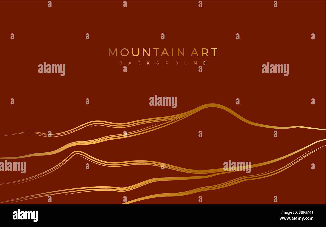 Montagne avec vecteur de fond d'arts de ligne dorée. Texture de ligne d'or de fond de paysage minimal. Illustration de Vecteur