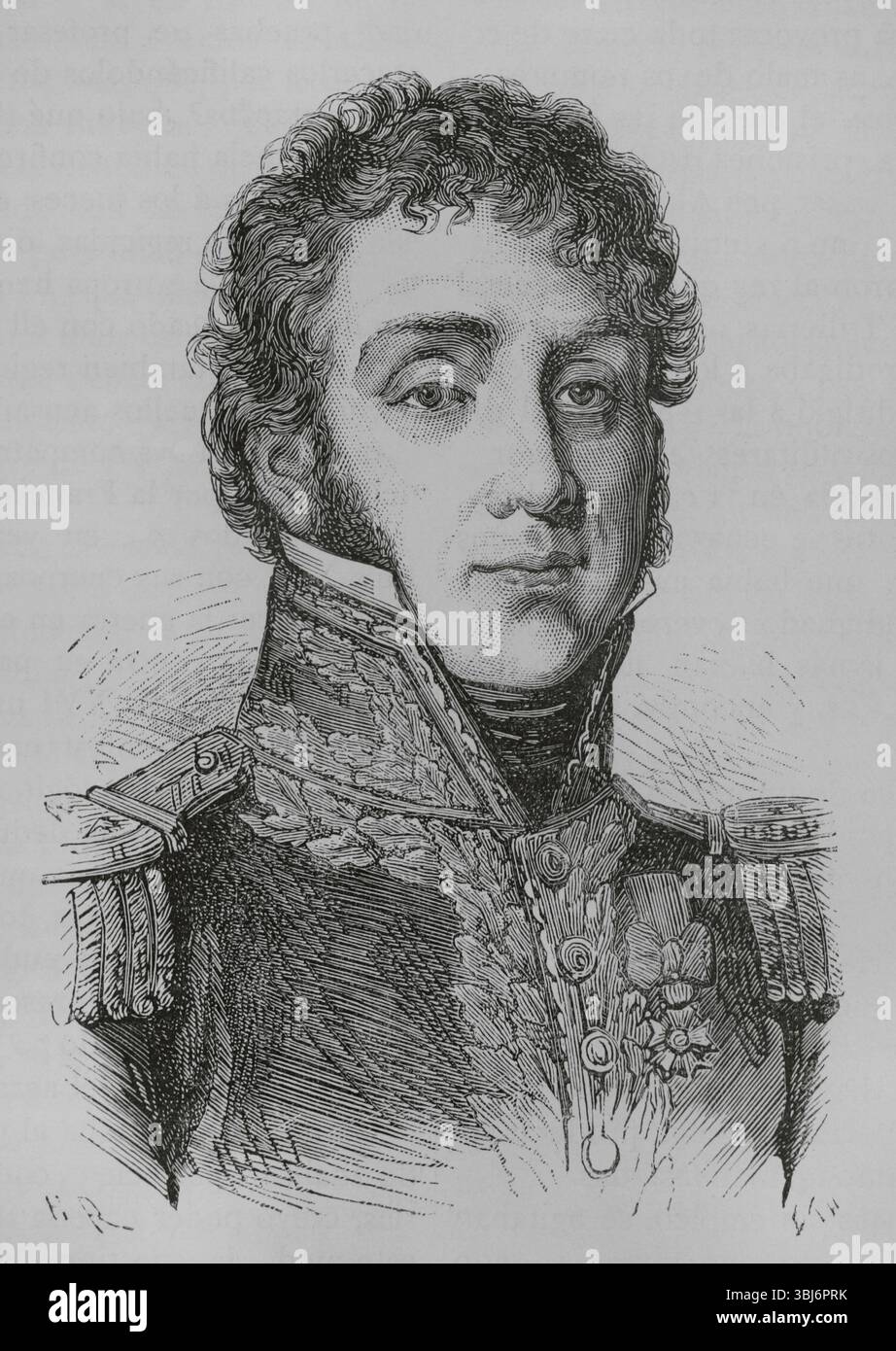 Rémy Joseph Isidore Exelmans (1775-1852) Maréchal de France. Il a pris part aux guerres de la Révolution française et aux guerres napoléoniennes. Portrait. Gravure. Histoire du Consulat et de l'Empire, par A. Thiers. Volume IV. publié à Barcelone, 1879. Banque D'Images