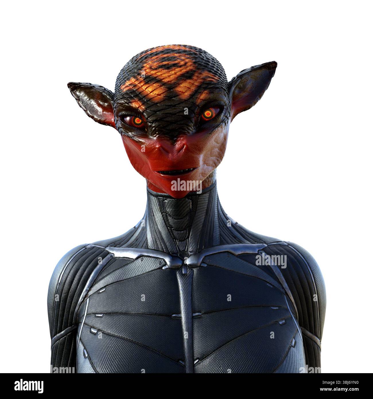 illustration 3d d'un extraterrestre portant un costume en néoprène sur un fond blanc. Banque D'Images