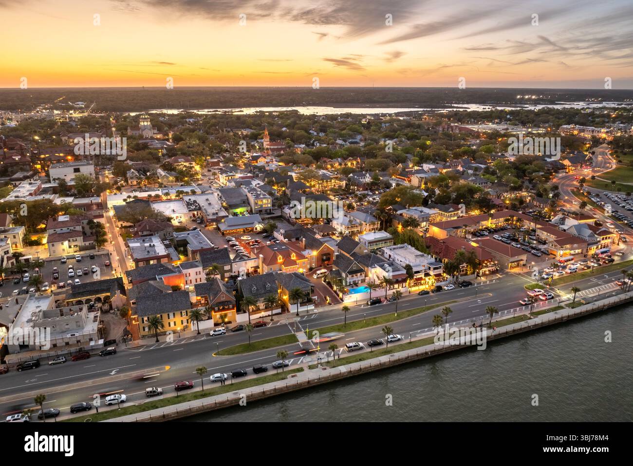 Vue aérienne de Augustine, ville historique de Floride. Architecture sud-américaine avec rues étroites et vieux bâtiments Banque D'Images