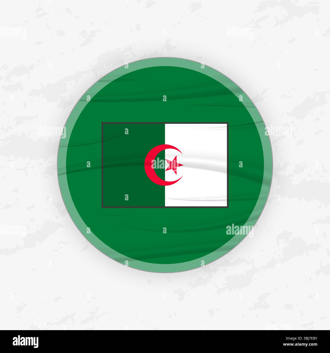 Drapeau algérien dans une conception d'emblème circulaire, illustration d'autocollant rond abstrait. Ce graphique vectoriel de haute qualité est parfait pour une utilisation dans le desig patriotique Illustration de Vecteur