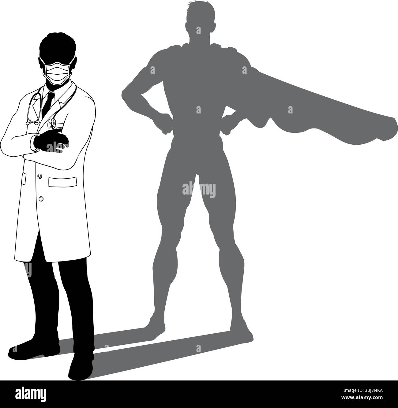 Super-héros Doctor avec Super Hero Shadow Silhouette Illustration de Vecteur